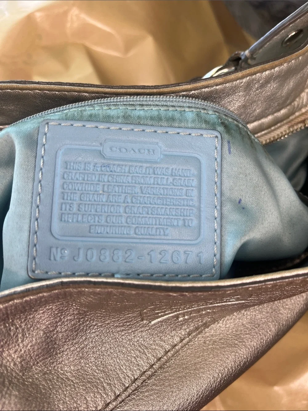 Coach Metallic Silver Leather Shoulder Bag